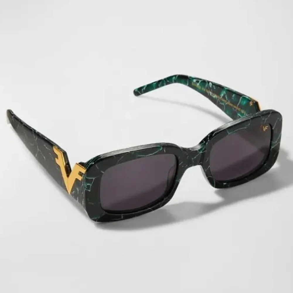 VINTAGE FRAMES COMPANY Vf Godfather Rectangle Sunglasses - Black/Green Marble